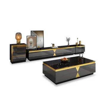 Modern Luxury Living Room Furniture Sets: Foshan Factory Offers Metal Center Coffee Tables with Drawer and Glass Coffee Table & TV Stand