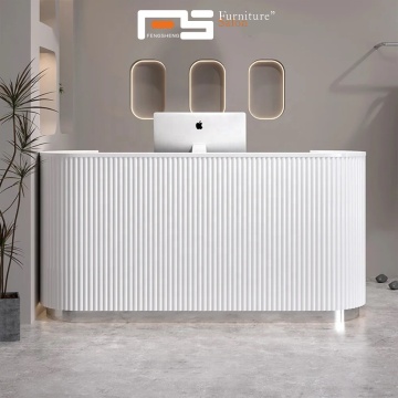 Modern Luxury Pink Beauty Salon Wooden Reception Desk with Gold Stainless Steel Frame