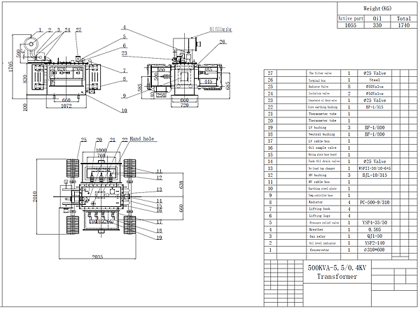 500kva transformer drawing