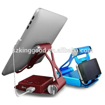 2016 Hot High Quality Aluminum metal 9000mAh External Battery Backup Charger Portable Power Bank with holder stand