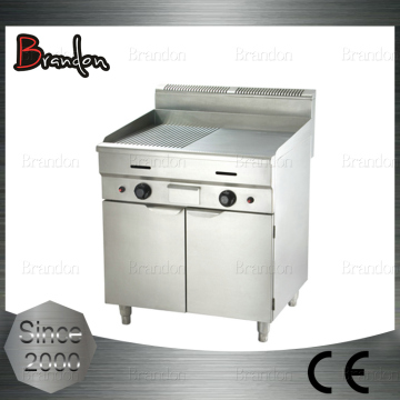 Upright stand stainless steel grooved gas griddle with cabinet