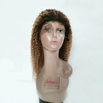 Afro human hair lace front wigs two tone color kinky curly human hair wigs