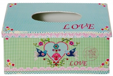Vintage Retro Style Metal Tin Tissue Box Holder/ Cover with Hearts/ Birds