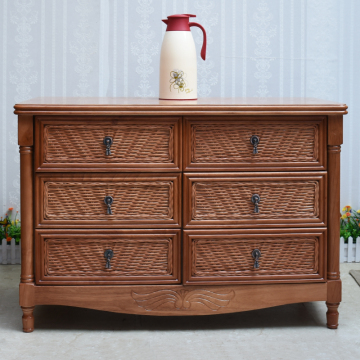 Manual Rattan Weaving Wooden Chest of Drawers