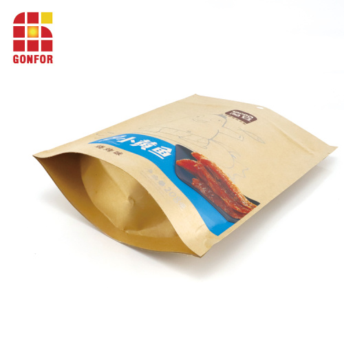 Kraftpapier-Stehtasche für Lebensmittelverpackungen mit gebratenem Fisch