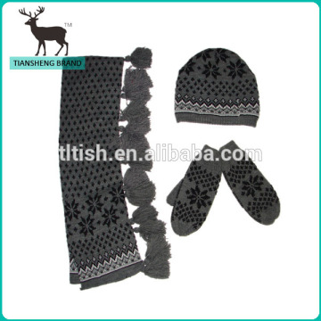 jacquard knit scarf, hat and gloves