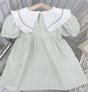 Turndown Collar Checked Baby Girl Dress