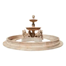 Hand-Carved Stone Lion Fountain Multi-Tier Outdoor