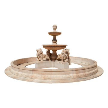 Hand-Carved Stone Lion Fountain Multi-Tier Outdoor