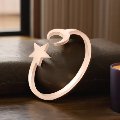 Exquisite Gold Plated Star and Moon Cuff Ring for Women