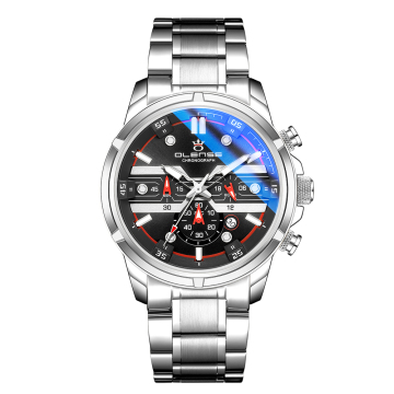 Bestselling OLENSE 9001 Blue Glass Men's Waterproof Chronograph Date Watch with Stainless Steel Quartz Mechanism - Southeast Asia Edition