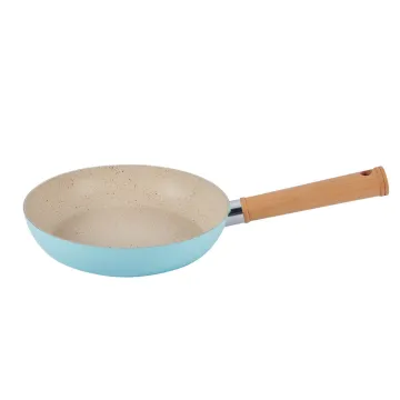 Portable Non-Stick Aluminum Pots and Frying Pans with Wooden Handles in Blue Finish