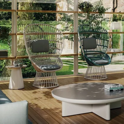 Red Rope Garden Lounge Chair - Unique Outdoor Furniture for Courtyard and Balcony