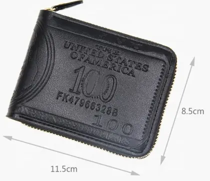 Custom European and American Style Men's wallet short zipper printing US dollar pattern horizontal fashion wallet