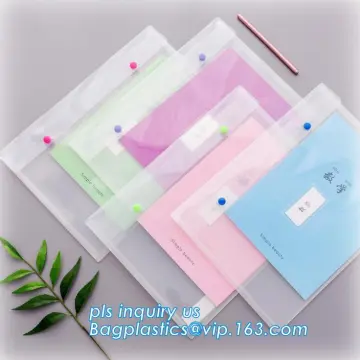 Office Supplies PP Cover File Folder Stationery Clear File Bag, button file folders/thick plastic document file bags, file docum