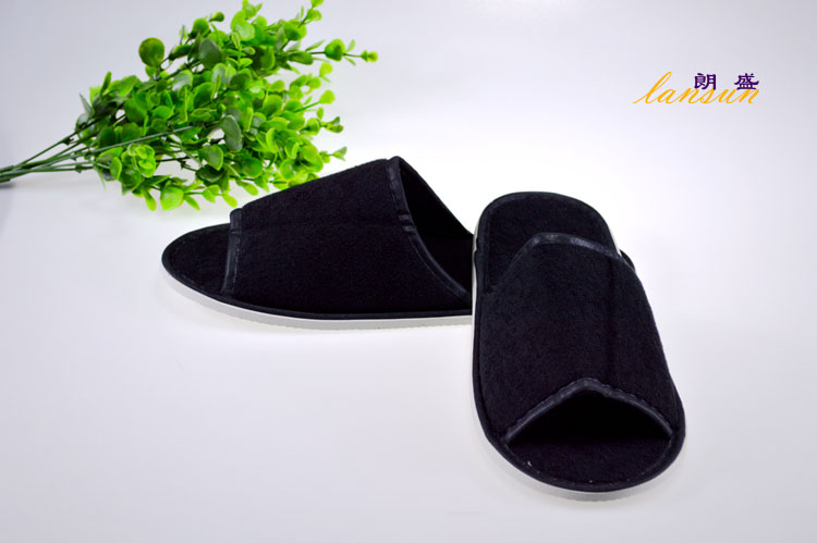 Black Terry Slipper Towel Slipper Open Toe