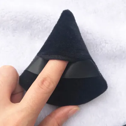 Custom Black Pink Logo Angled Powder Puff with Pocket Triangle - Cosmetics Applicator