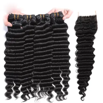 wholesale high quality naturalcolor 4x4" 5x5"transparent lace closure with  deep wave Brazilian Virgin human hair