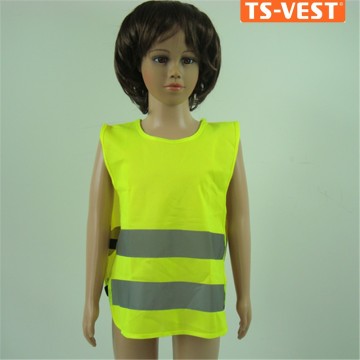 Security protection roadway safety polyester high visibility fluo yellow elastic band EN1150 reflective children vest