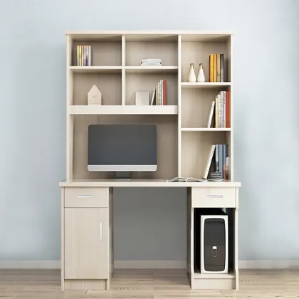 Simple Wooden Home Living Room Computer Desk with Bookcase Cabinet