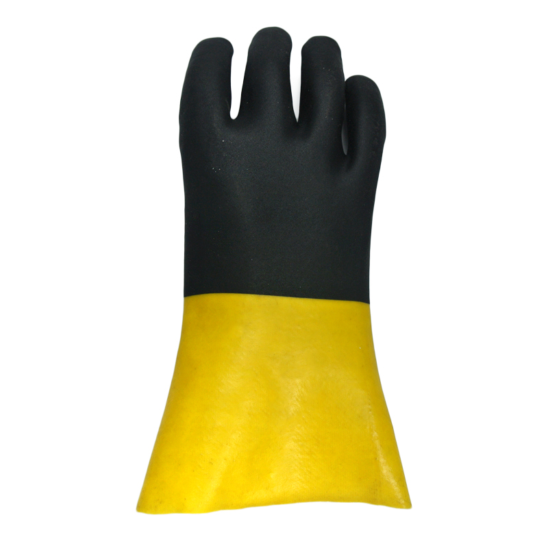 Yellow and black pvc coated gloves jersey linning12'