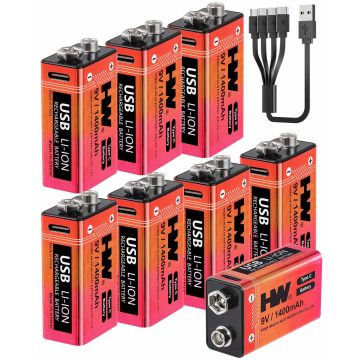 باتری لیتیومی قابل شارژ USB-C 8PCS 9V 5180mWh
