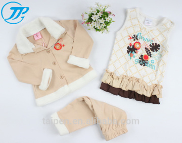 Hot Sale Kids Winter 3 Pcs Set 100% Cotton Long Sleeve Top & Pants Knitted Clothing Set With Hanger Package FSH1-36