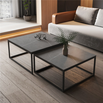 Modern Black Steel Frame Explosion-Proof Coffee Table