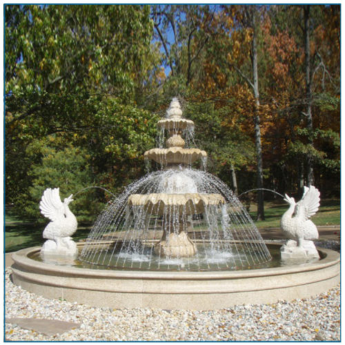 Ukuran Besar 3 Tier White Marble Water Fountain dengan patung Swan