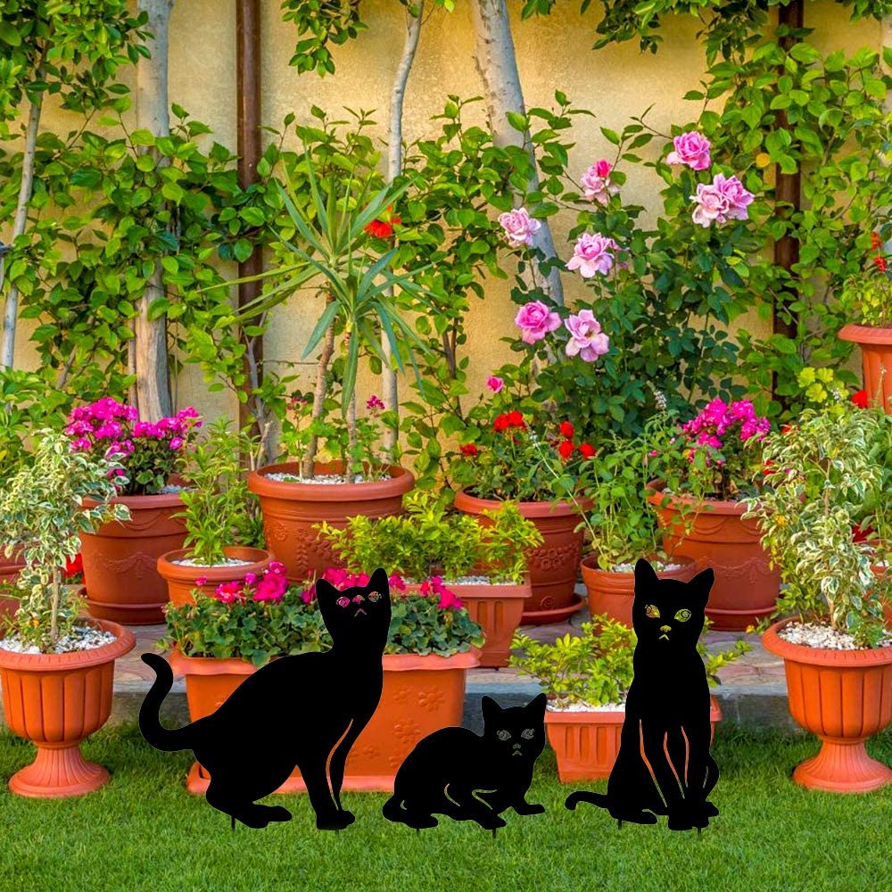 3 Pack Metal Cat Decorative Garden Stakes