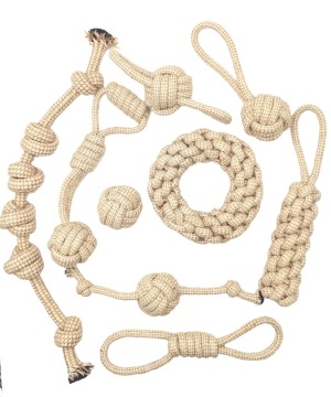 Hemp Dog Rope Toy Set: Kinyu Primary Natural Cotton Hemp Interactive Chew Tug Toy Pack