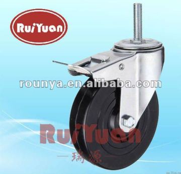 Hard Rubber wheel double brake Standard industrial Threaded Stem casters