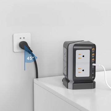 US Vertical Tower Power Strip with Overload Protection and 20W USB Surge Protector