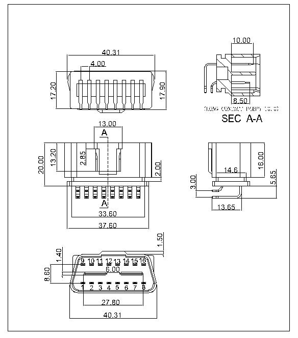 OBD-A-16-G0-A-F-X-PG003-B OBD 16P Male Angle Reverse 24V Type 14.6MM