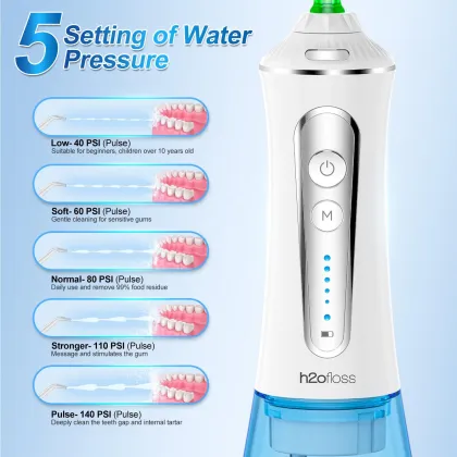 H2ofloss Dental Cordless Electric Power Flosser Wireless Water Pick Teeth Cleaner