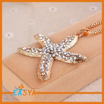 Lover Sea Star Shape With Rhinestone Pendant Necklaces