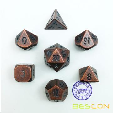 Bescon Antique Copper Solid Metal Polyhedral D&D Dice Set of 7 Old Copper Metal RPG Role Playing Game Dice 7pcs Set