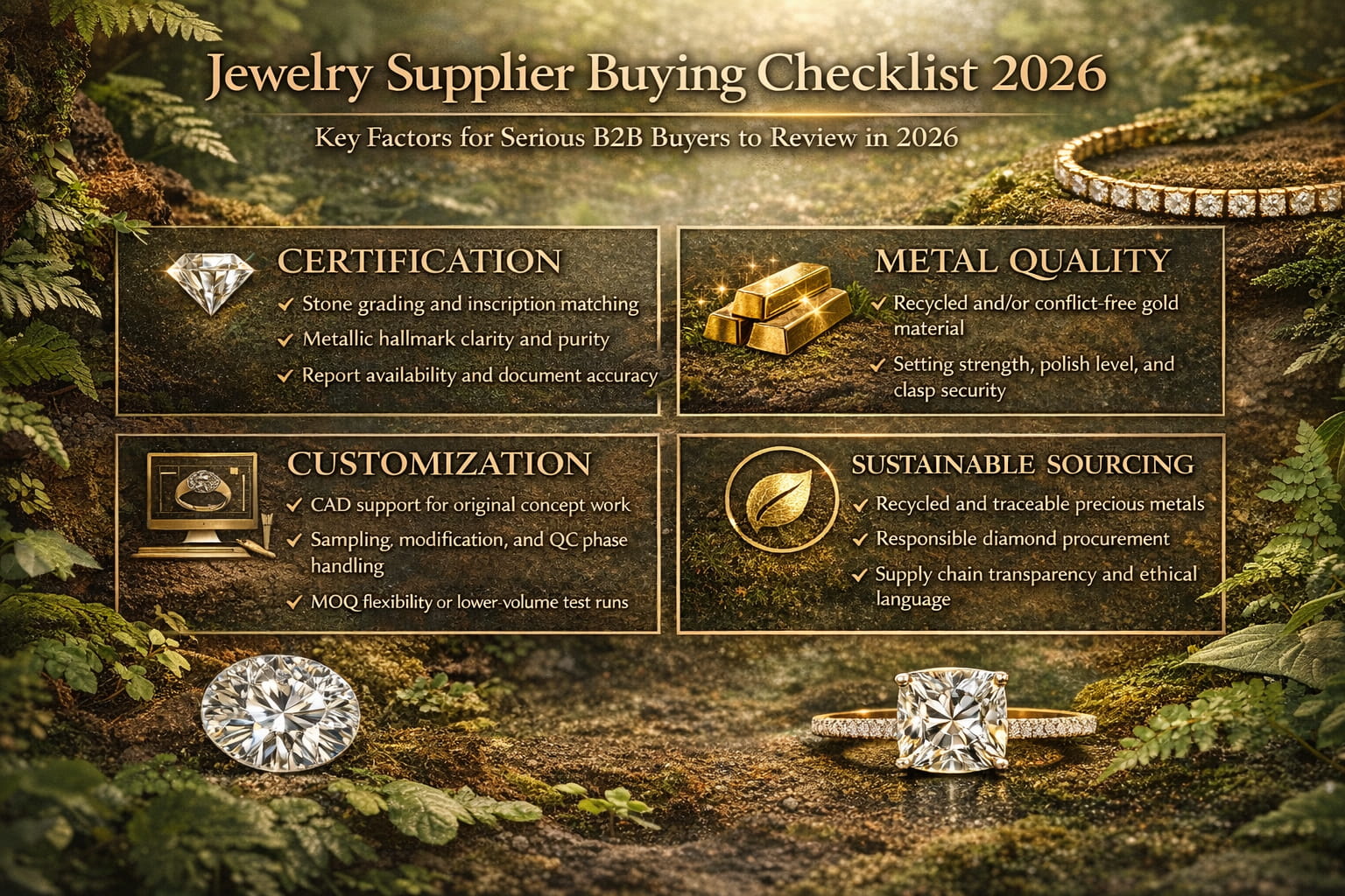 2026년 인증, 금속 품질, 맞춤화 및 지속 가능한 소싱을 위한 주얼리 공급업체 구매 체크리스트