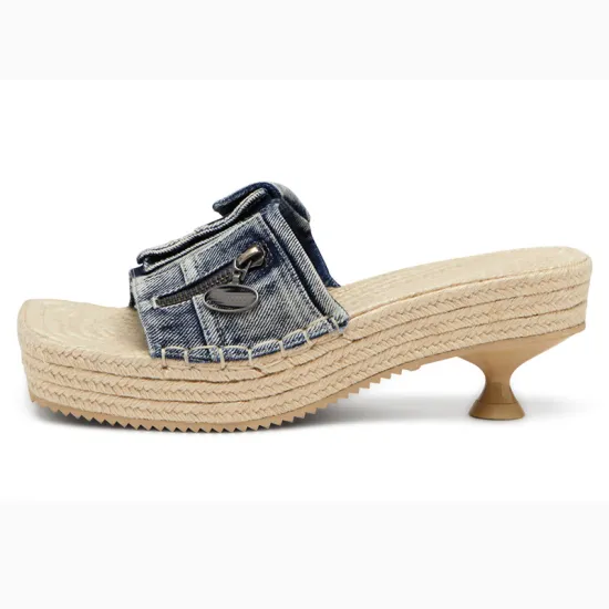 Women's Chunky Heel Grass Weaved Sandals with Platform