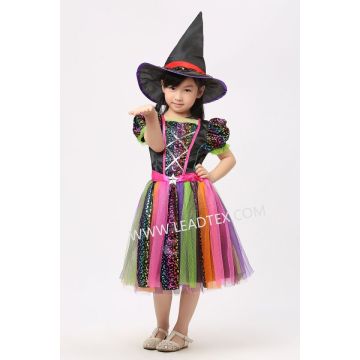 Child halloween costumes rainbow witch with hat