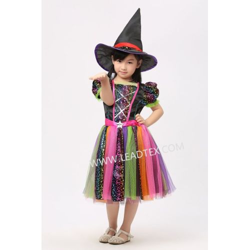 Enfant Halloween Costumes Rainbow Witch avec chapeau