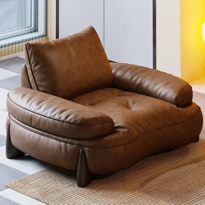 Classic Revival Antiquity Round Reclining Sofa Set with Genuine Leather and Wood Legs