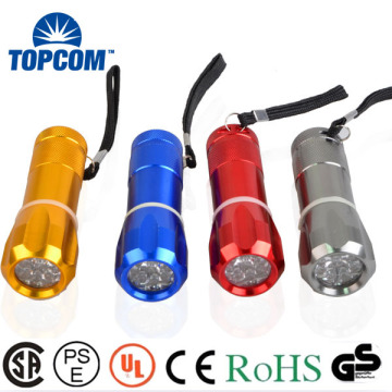 Promotion résistant à l'eau Corps coloré 9 lampe de poche LED avec 9
