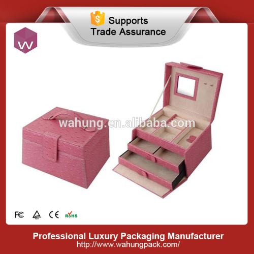 Pink leather display for jewelry box with drawer