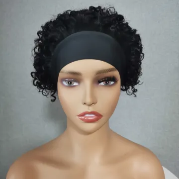 Peruvian Funmi Curly Headband Wig Human Hair Remy Short Pixie Cut Human Hair Headband Wigs For Black Women Full Machine Wig