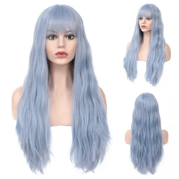 X-tress Long Natural Wave Light Grey Blue Colored Synthetic Hair Wig Machine Made Fiber Natural Hair Wigs Heat Resistant Wigs