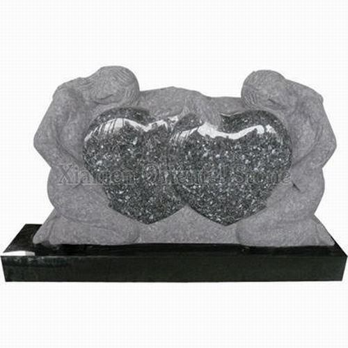 Natural Granite Statue Heart Carving Tombstone, Stone European Headstone