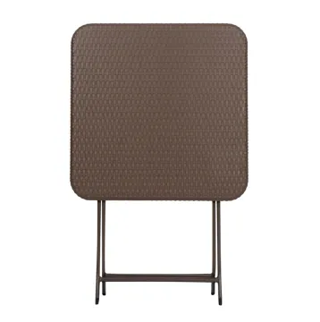 60cm Square Plastic Outdoor Table with Brown Rattan Finish - Folding Banquet Garden Coffee Table