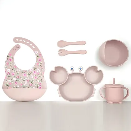 Crab Plate 6pcs Silicone Feeding Set Baby Tableware
