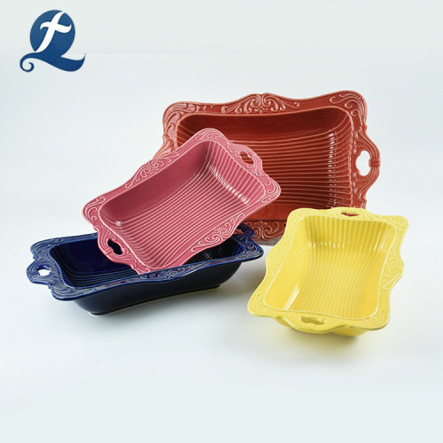 Colorful Relief Ceramic Bakeware Set With Handle